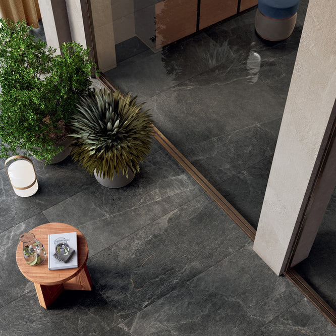 Geos Reef black slate effect tiles indoor to outdoor