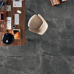 Geos Reef black slate effect floor tiles in home office