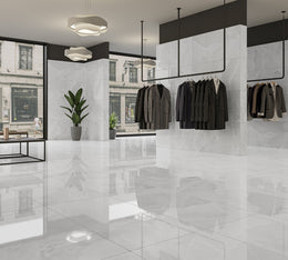High-gloss white porcelain tile close-up