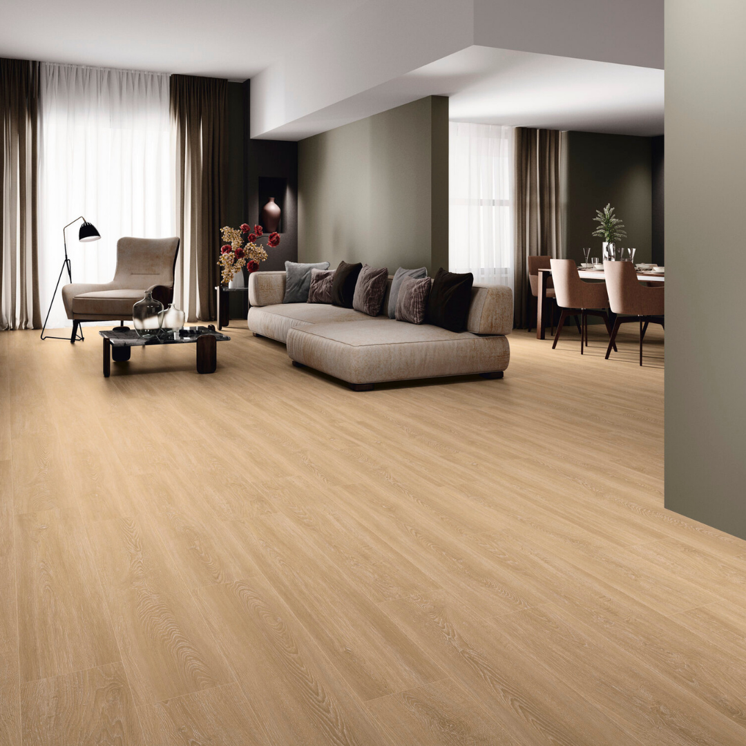 Brown SPC wood look tiles for wall and floor interiors