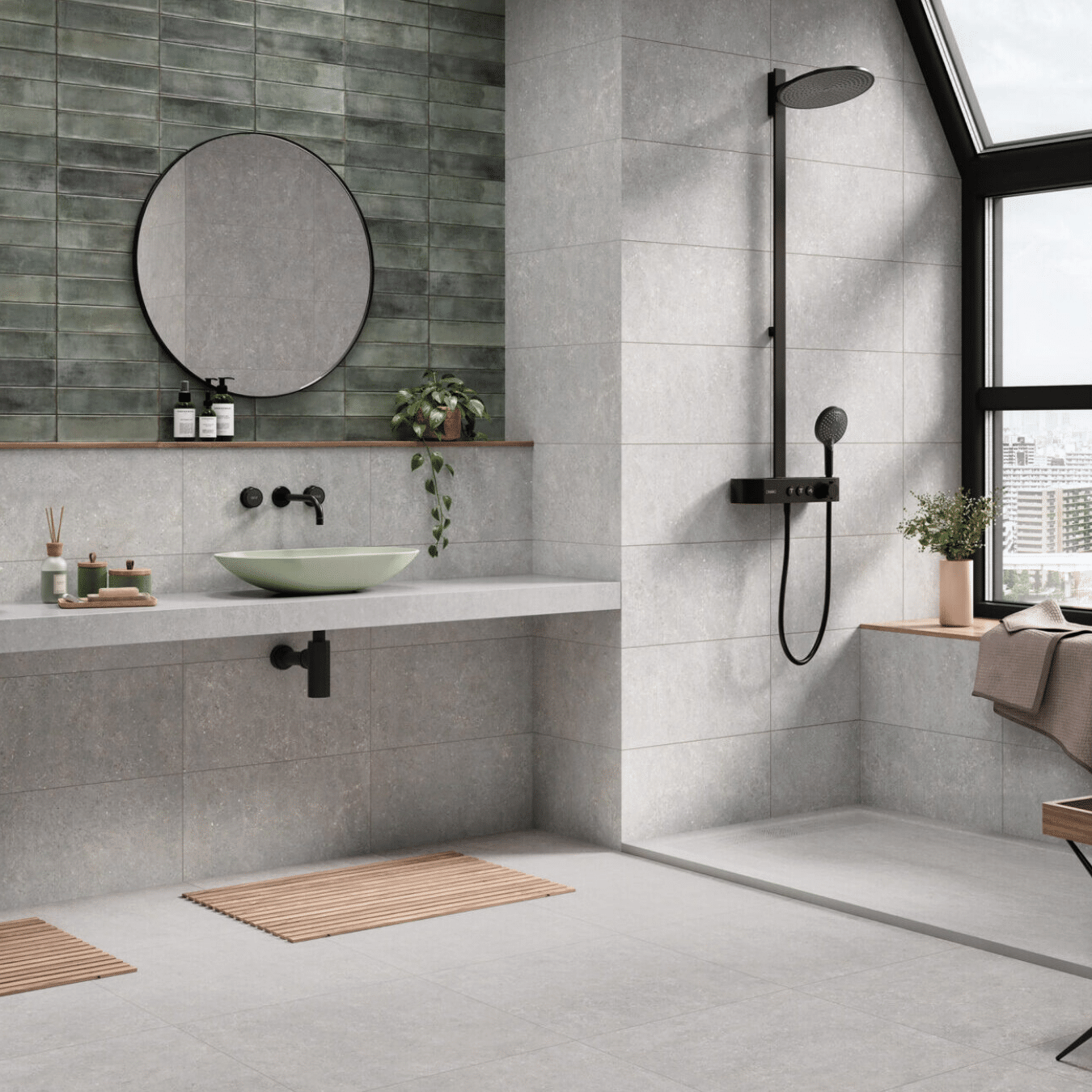 Soft pearl concrete texture porcelain Acron Pearl tiles