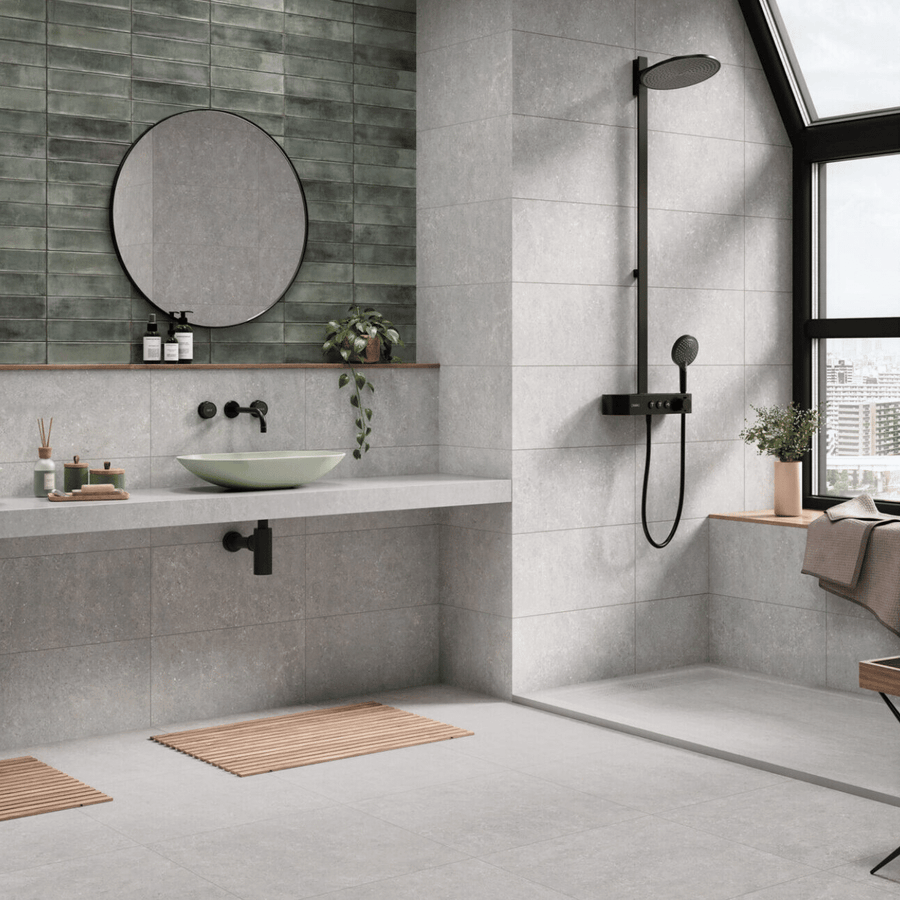 Soft pearl concrete texture porcelain Acron Pearl tiles