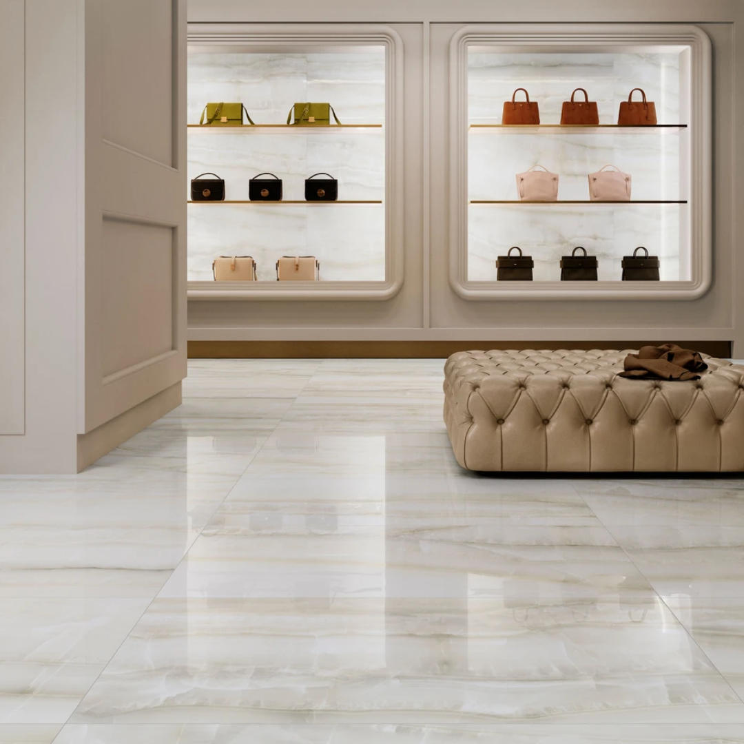 Modern interior wall and floor with ivory marble tiles