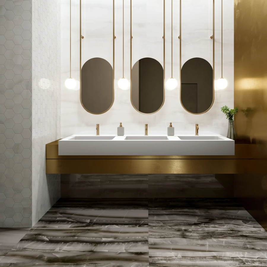 White porcelain marble effect tiles for wall and floor design