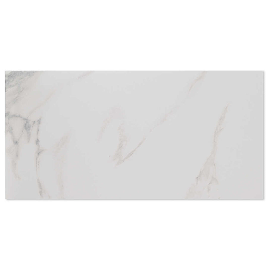 Porcelain tile with white Statuario marble design and a matt finish. White 300x600 Matt Marble Effect Porcelain Tile - Main