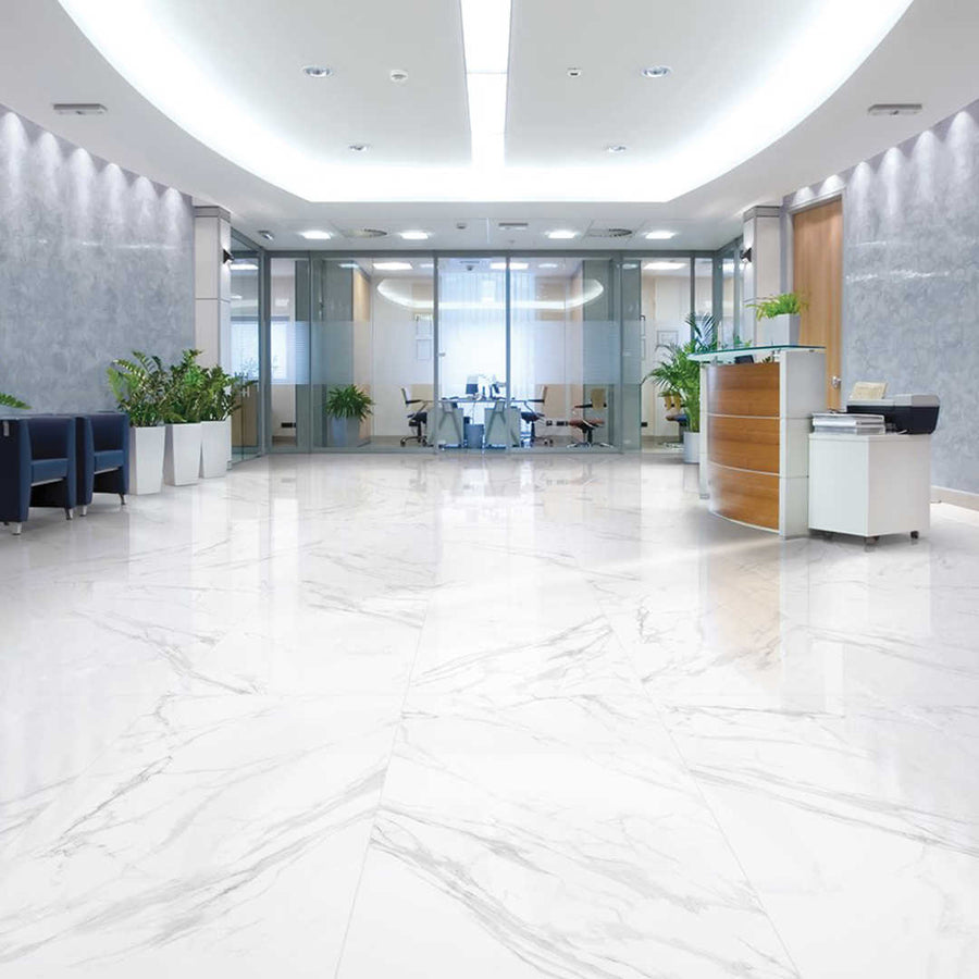 Alps Blanco Royal White 600x1200 Polished Marble Effect Porcelain Tile - Render