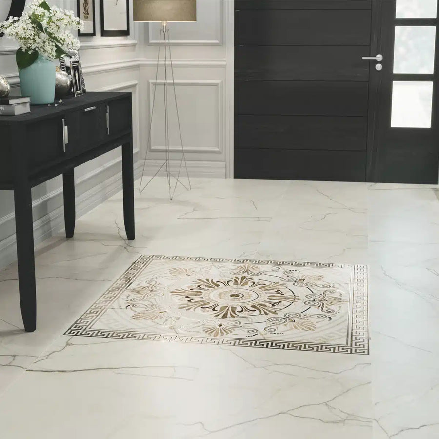 Soft white marble effect tile for floor and wall