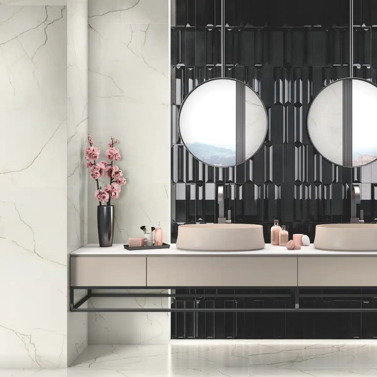 Modern marble wall tile in matt porcelain look