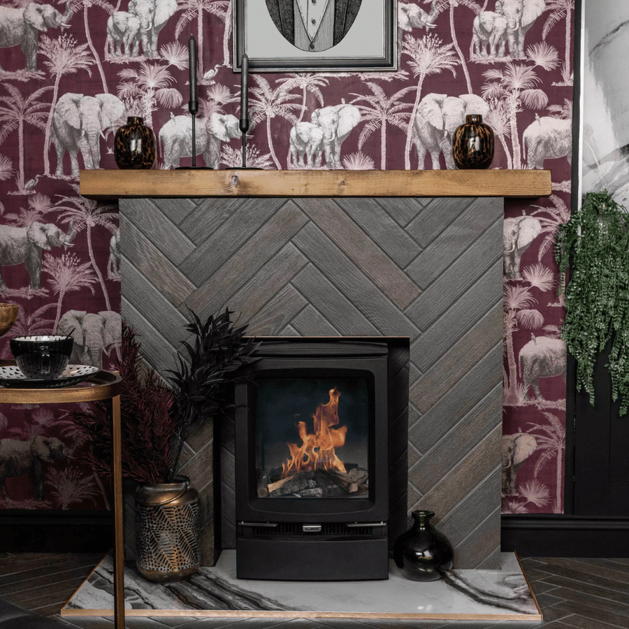 Warm brown porcelain tiles featuring realistic wood detail