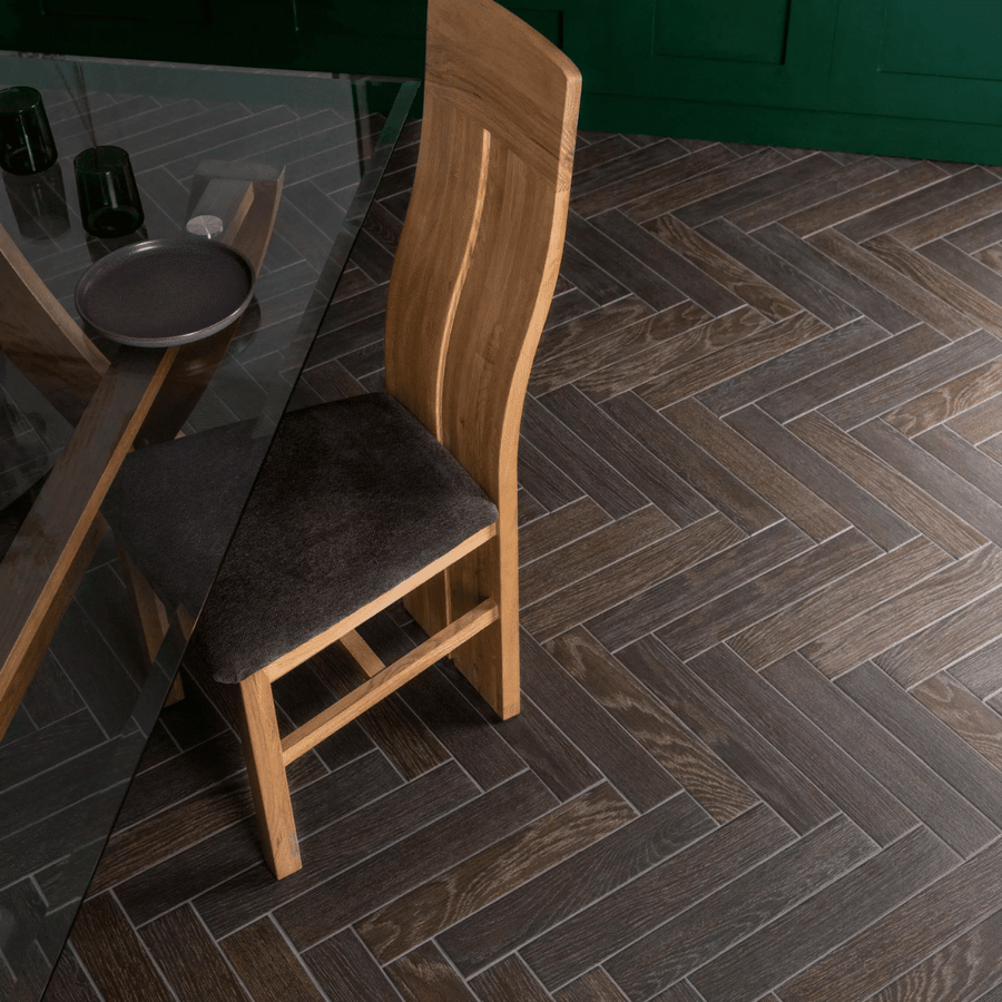 Brown porcelain tiles showing natural timber inspired grain