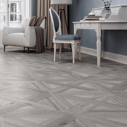 Grey porcelain parquet tile for hallway floors