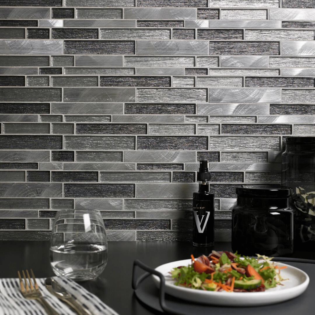 Grey mixed finish glass metal mosaic decorative wall tile