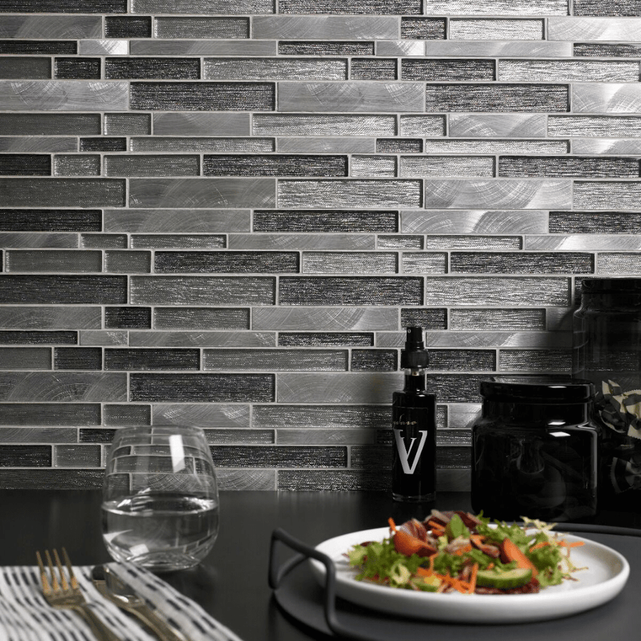 Grey mixed finish glass metal mosaic decorative wall tile
