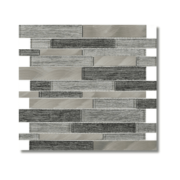 Ashby grey glass metal mosaic offset linear wall tiles
