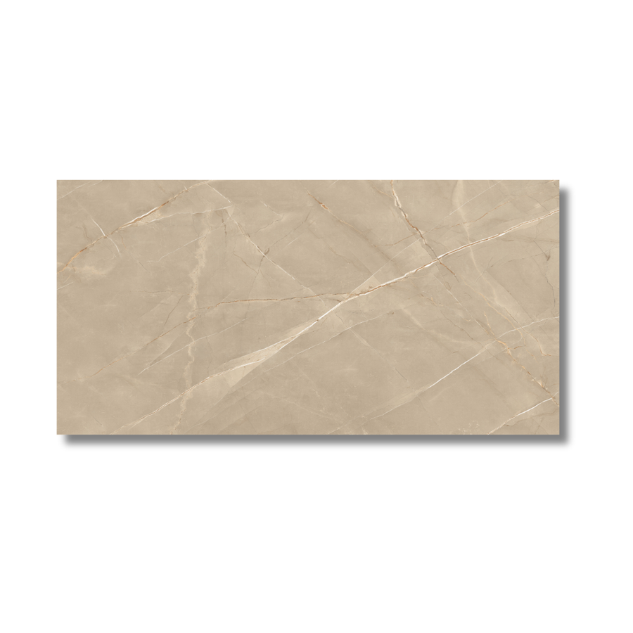 Beige porcelain marble effect tiles used on wall and floor