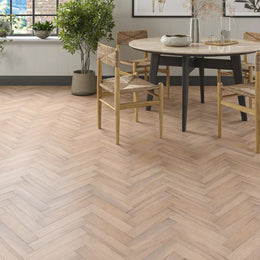 Meaburn White Oak Herringbone Flooring in a room setting
