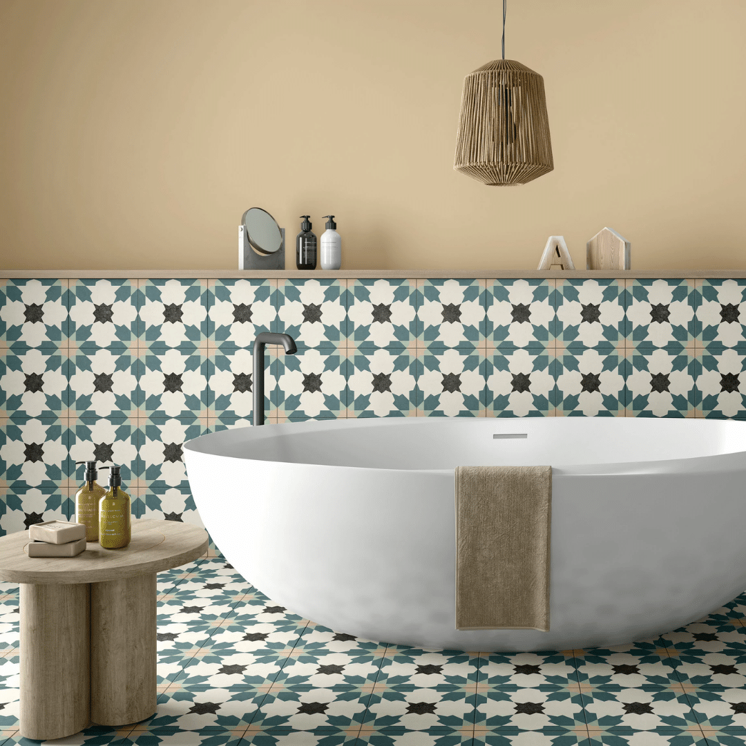 Bouquet Blue patterned matt porcelain tiles for wall and floor
