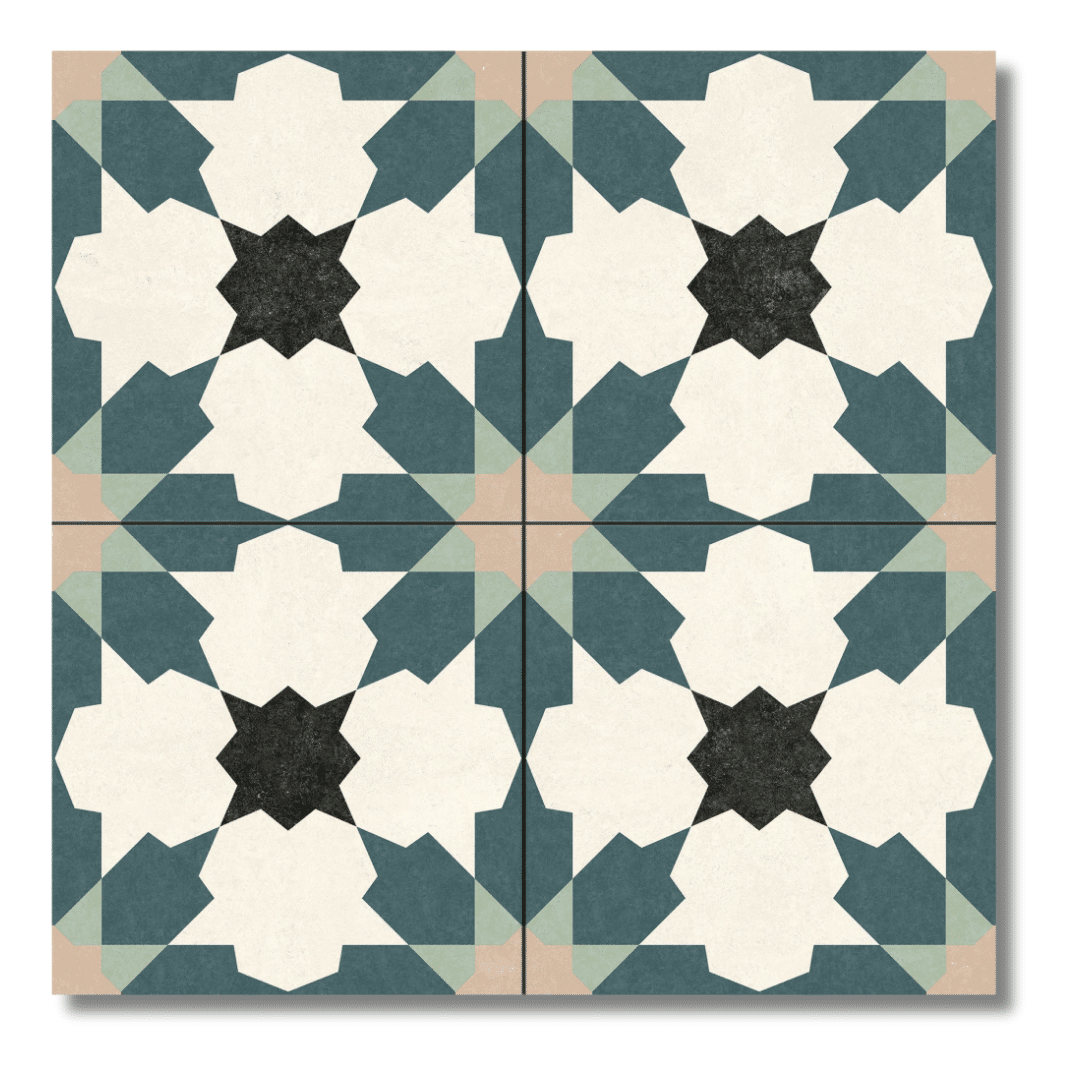 Blue patterned matt tile design suitable for flooring and walls