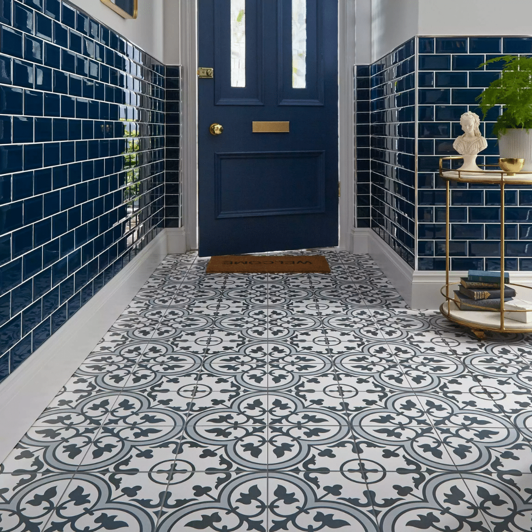 Elegant matt finish ceramic tiles in Marina Blue