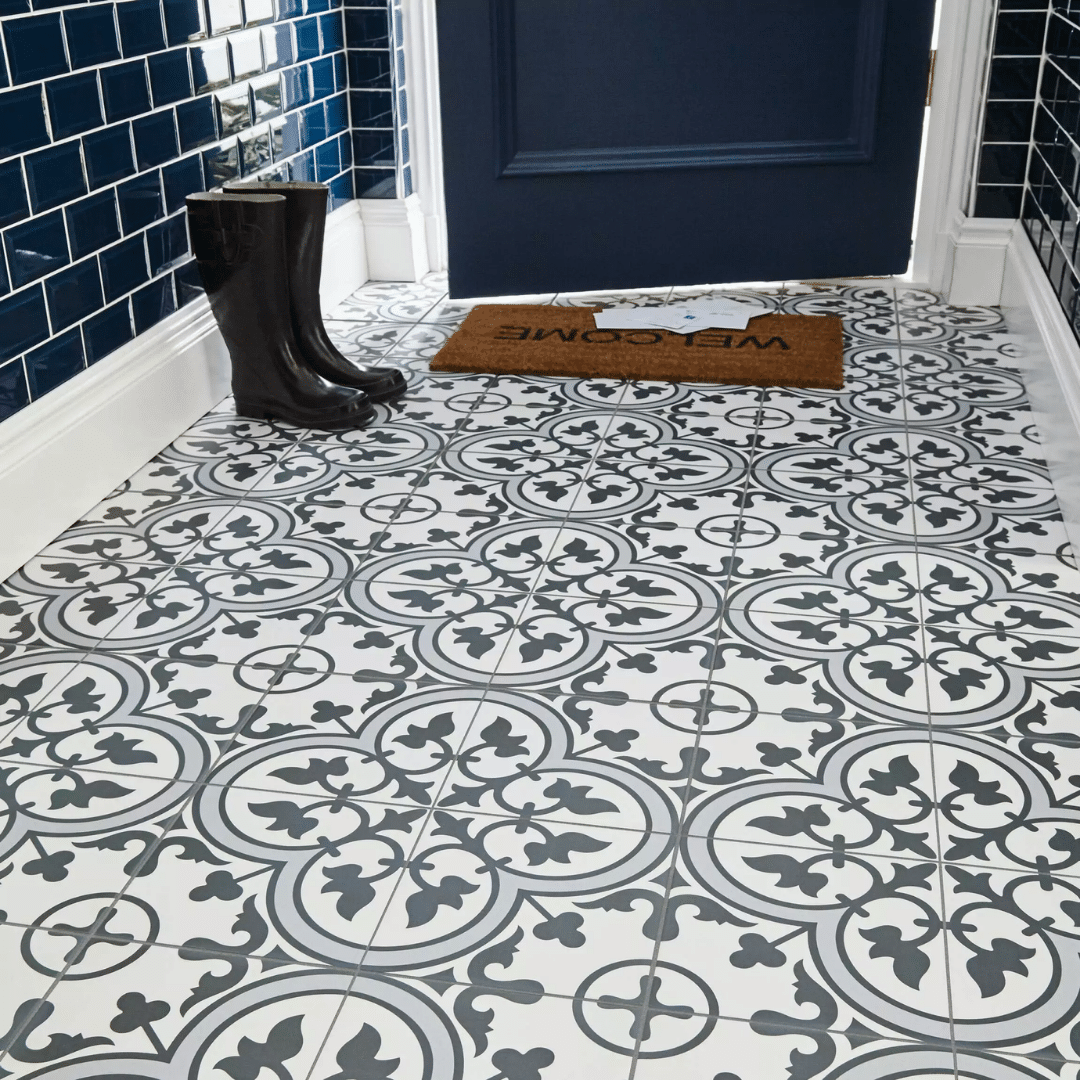 Blue ceramic tiles featuring decorative patterned design