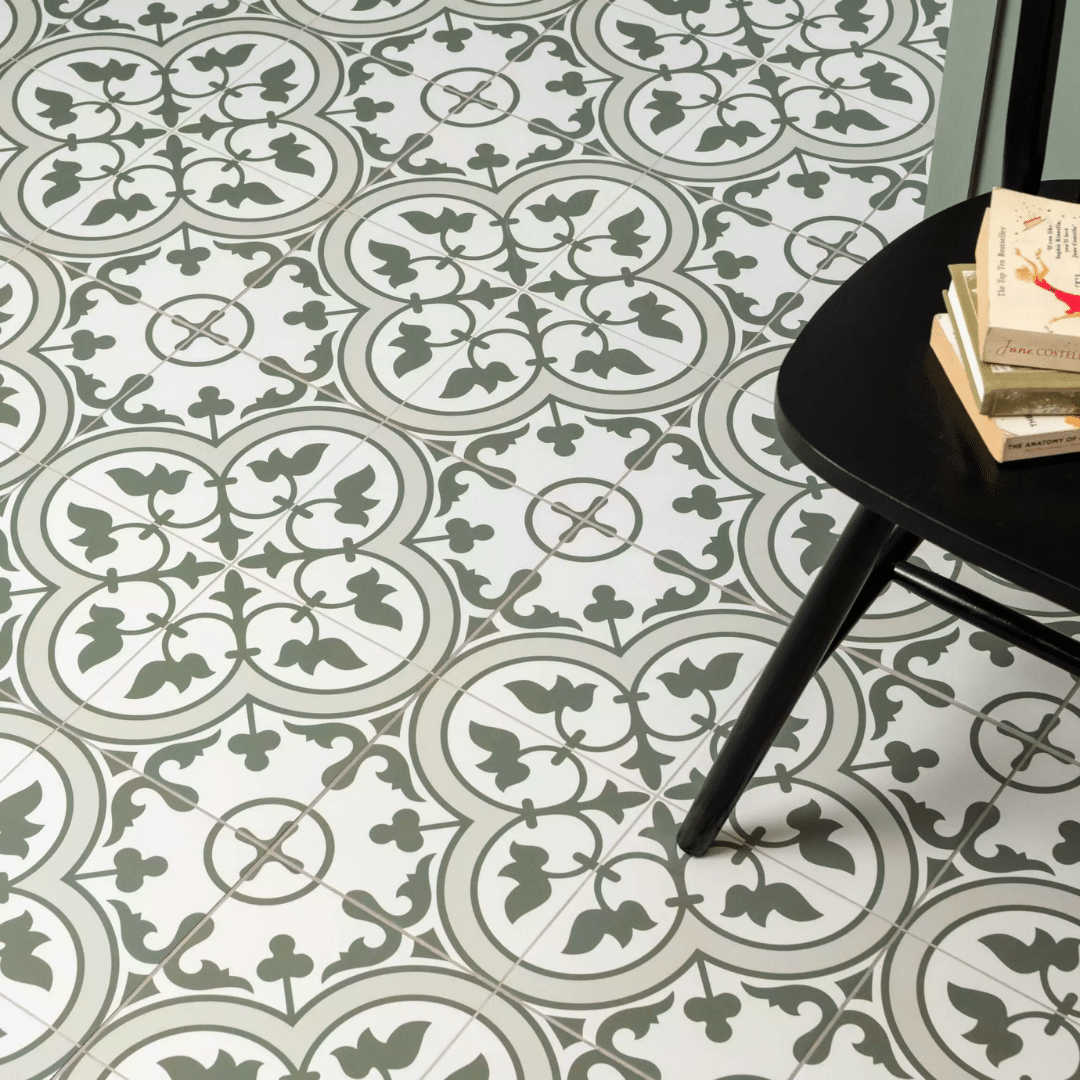 Bourton Olive Green ceramic tiles with patterned matt finish
