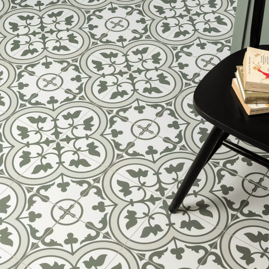 Bourton Olive Green ceramic tiles with patterned matt finish
