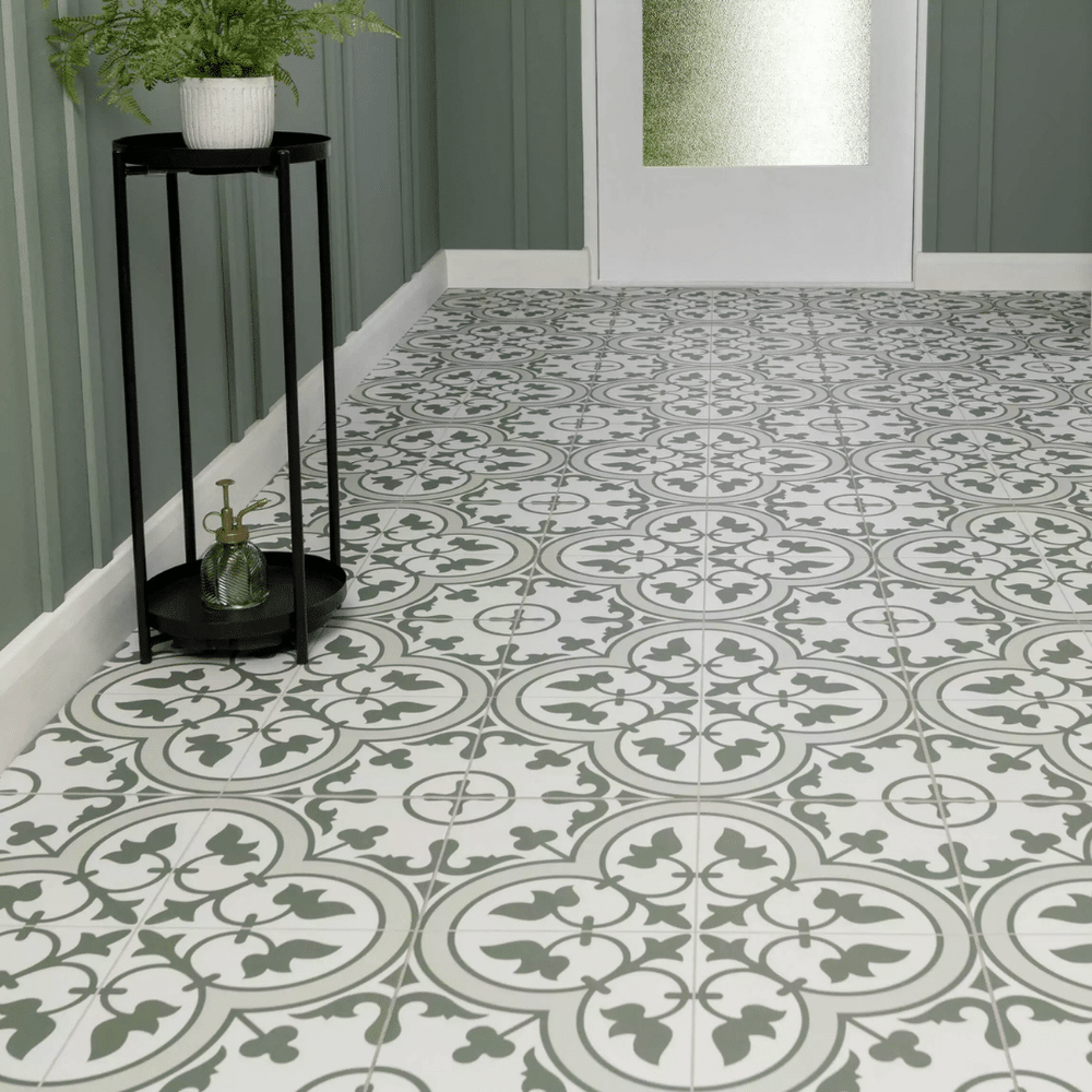 Green ceramic tiles featuring decorative pattern design