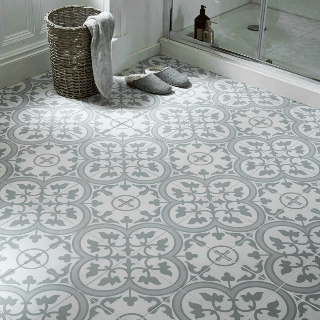 Matt finish patterned ceramic tiles in Silver Slate shade