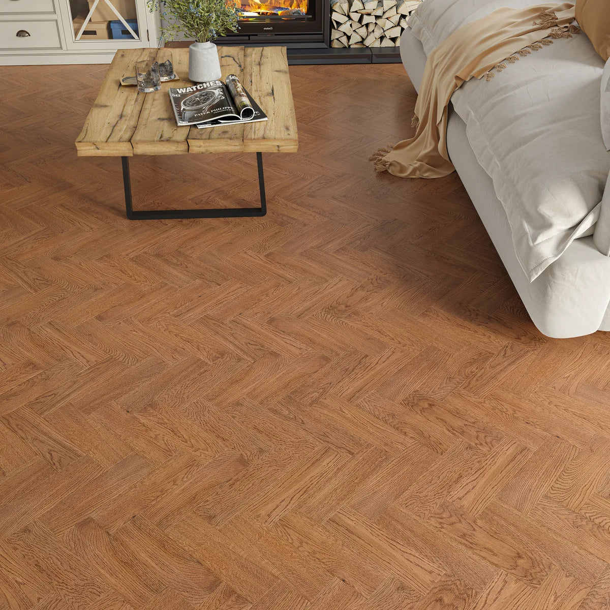 Pickmere Antique Oak Herringbone Flooring in a room setting