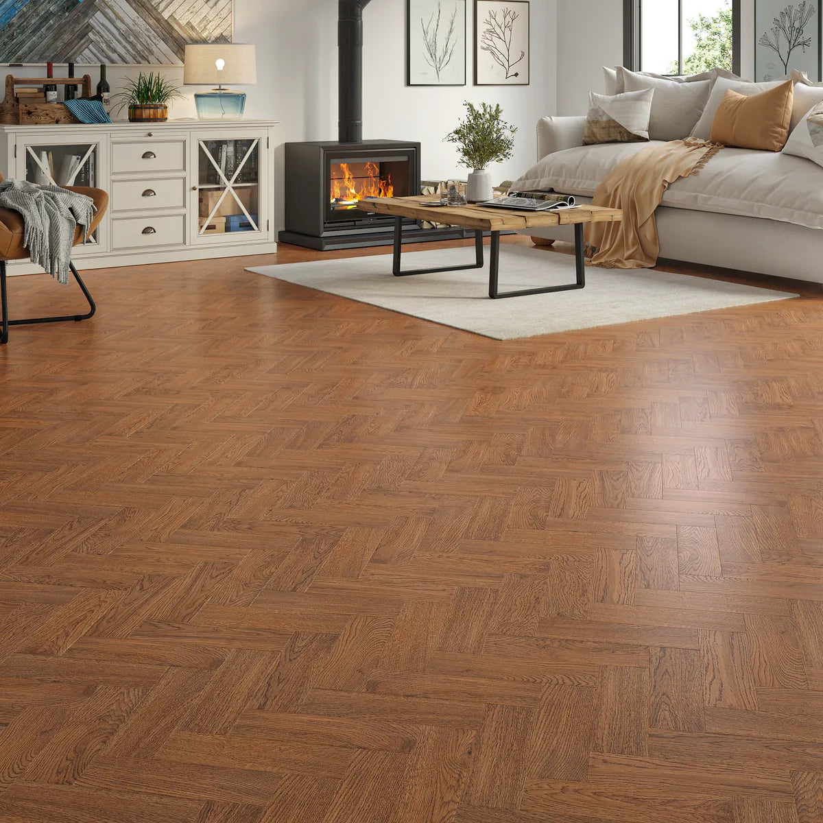 Pickmere Antique Oak Herringbone Flooring in a room setting
