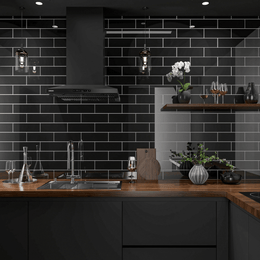 Polished metro effect black ceramic tile for wall designs