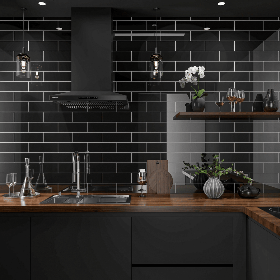 Sleek black gloss ceramic tile for stylish wall décor