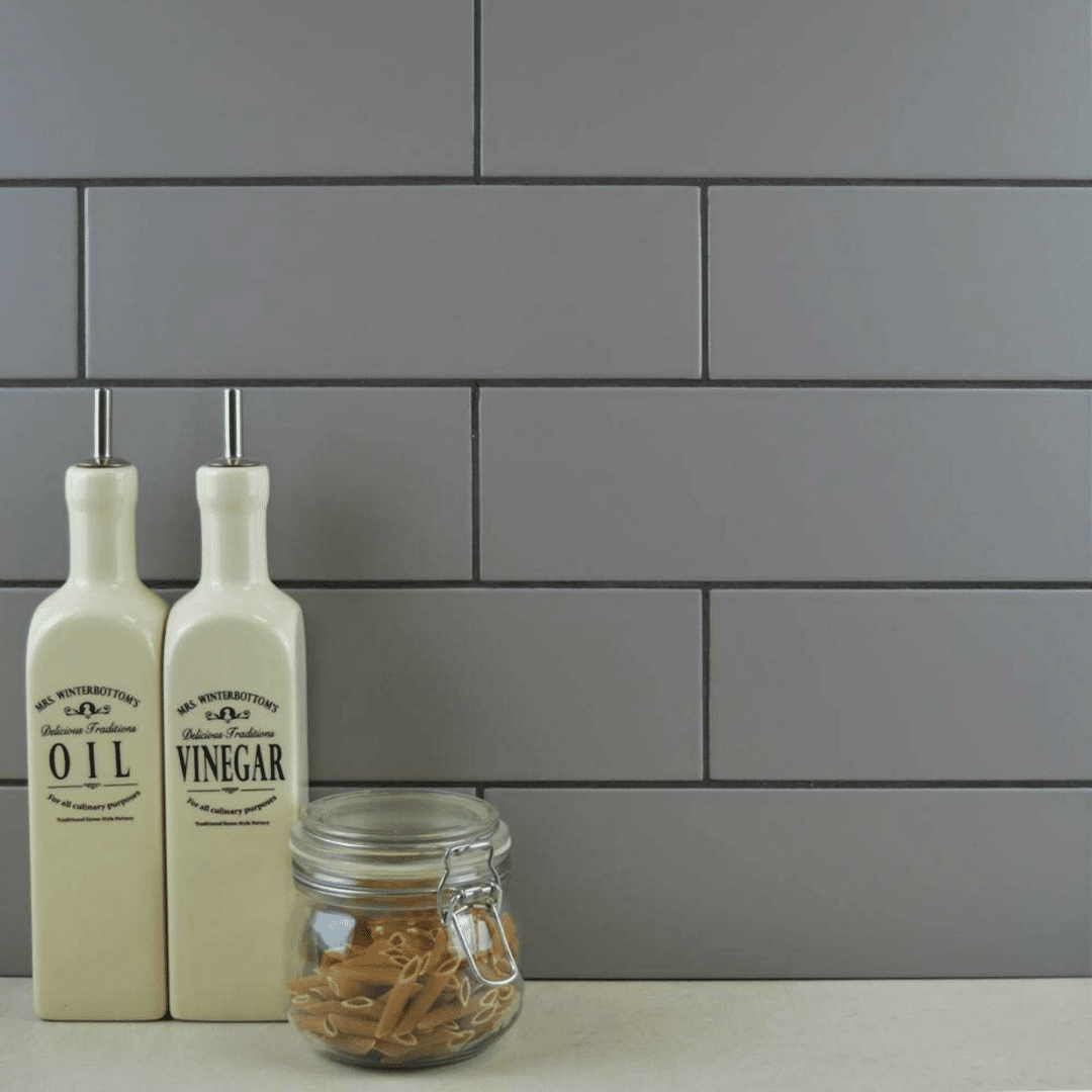 Grey ceramic brick metro tiles with glossy surface
