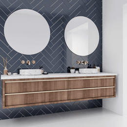Gloss finish blue ceramic metro tile for interiors