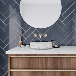 Gloss finish blue ceramic metro tile for interiors