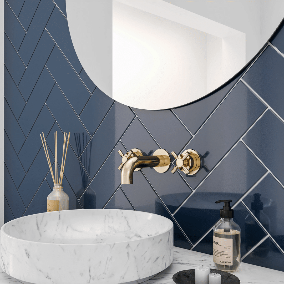 Navy blue gloss ceramic tiles for stylish walls