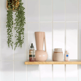 White ceramic brick tiles with polished glossy finish