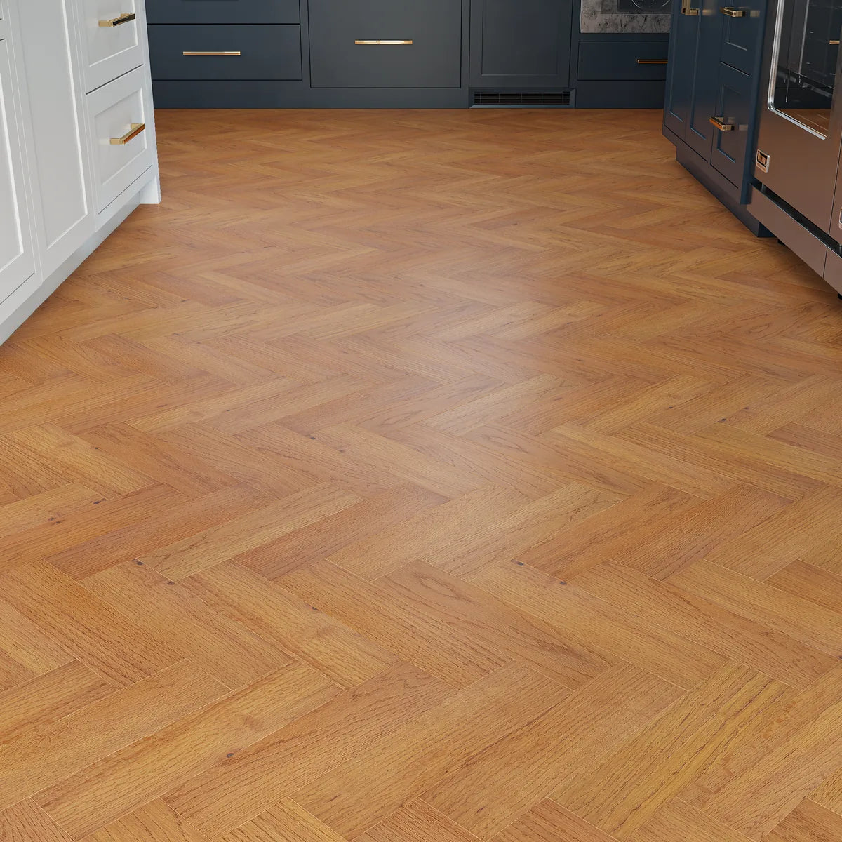 Verwood Golden Oak Herringbone Flooring in a room setting