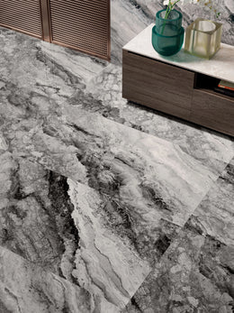 Mystic Dark marble effect tile close-up showing bold veining