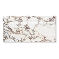 Calacatta Viola Flow marble effect porcelain wall tile with 3D groove texture and violet veining