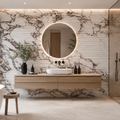 Calacatta Viola Flow wall tiles 600x1200mm shown on a bathroom feature wall