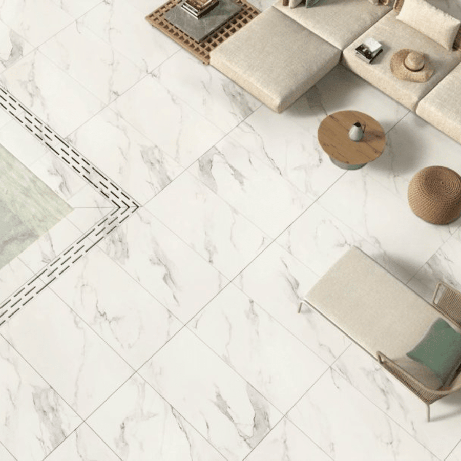 Elegant Calacatta porcelain marble effect floor tiles