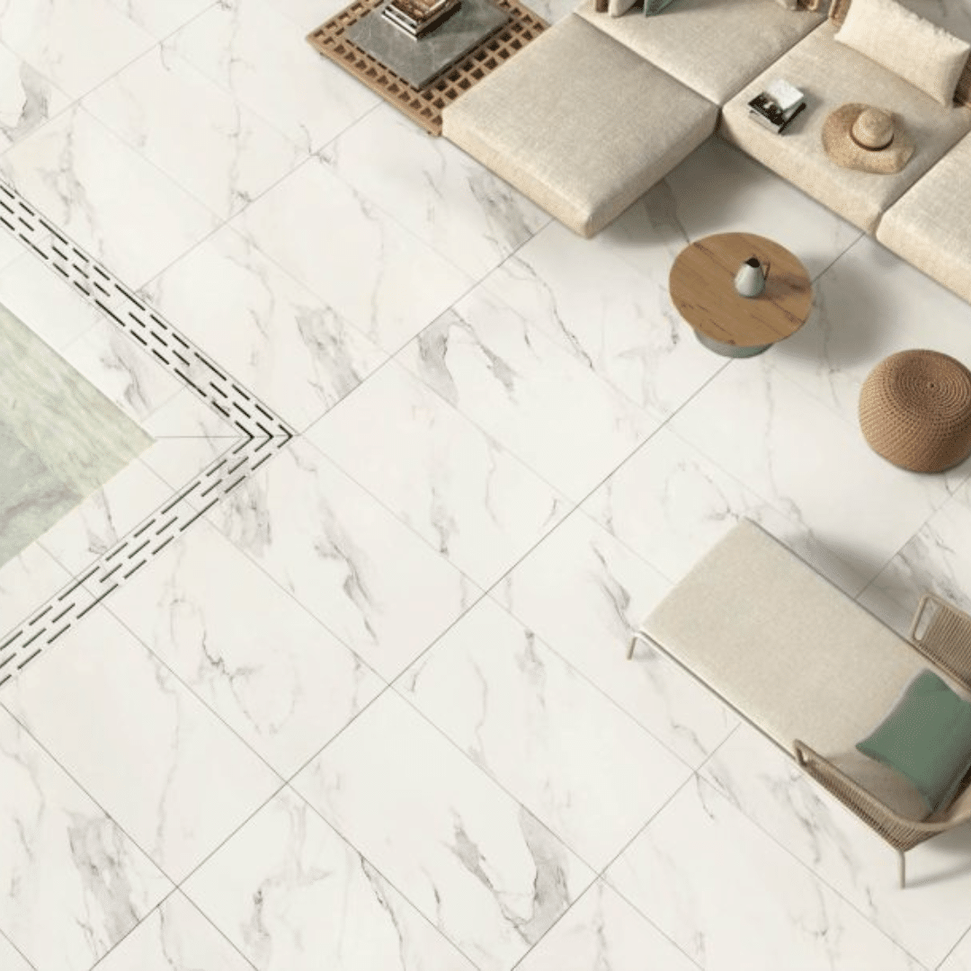 Elegant Calacatta porcelain marble effect floor tiles