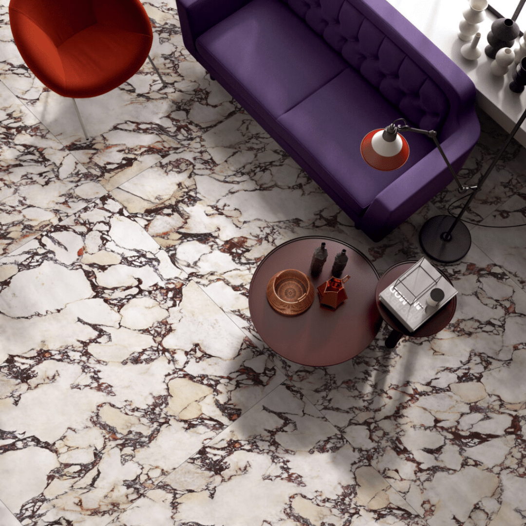 Elegant Calacatta Viola marble effect floor tiles