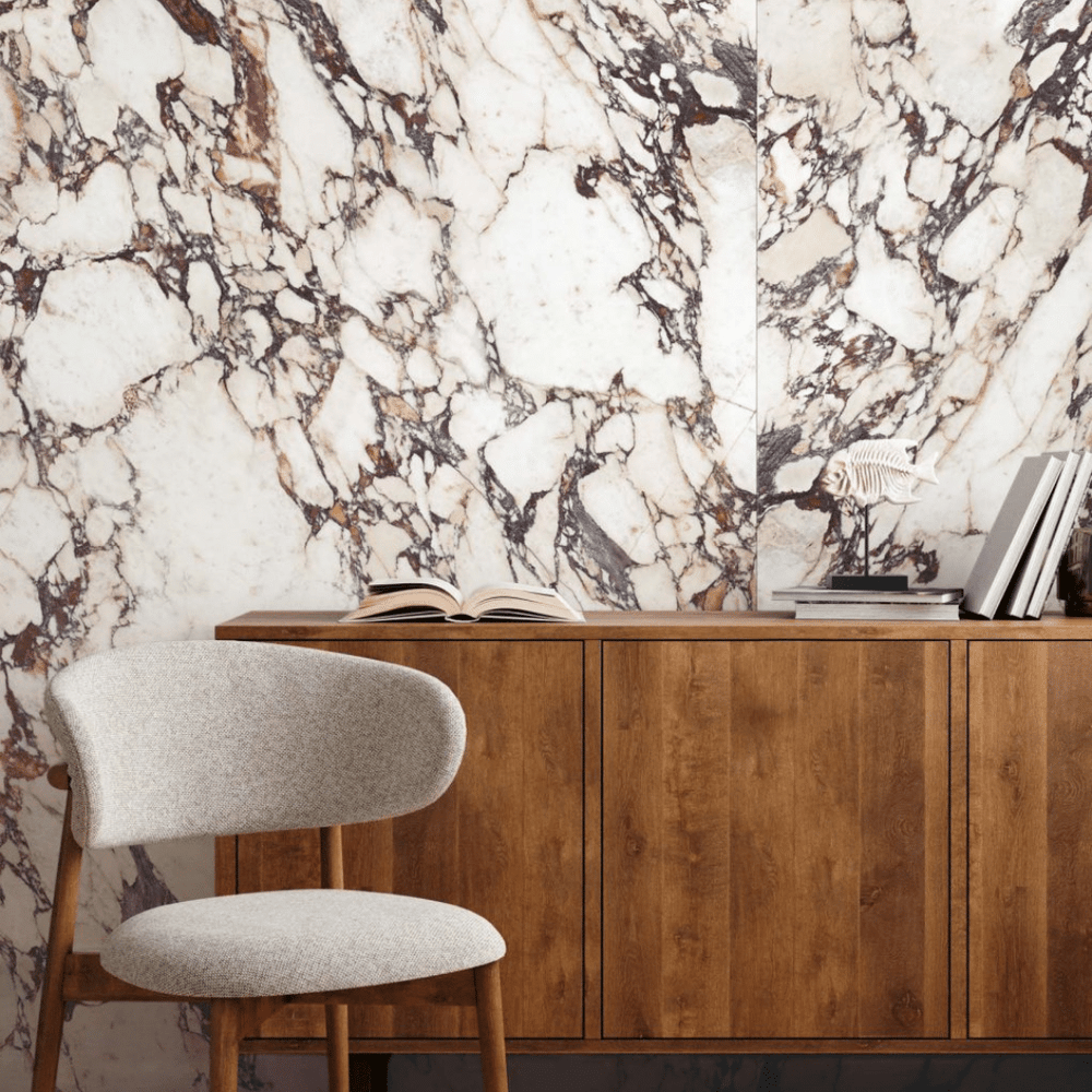Calacatta Viola gloss porcelain tile with violet veining