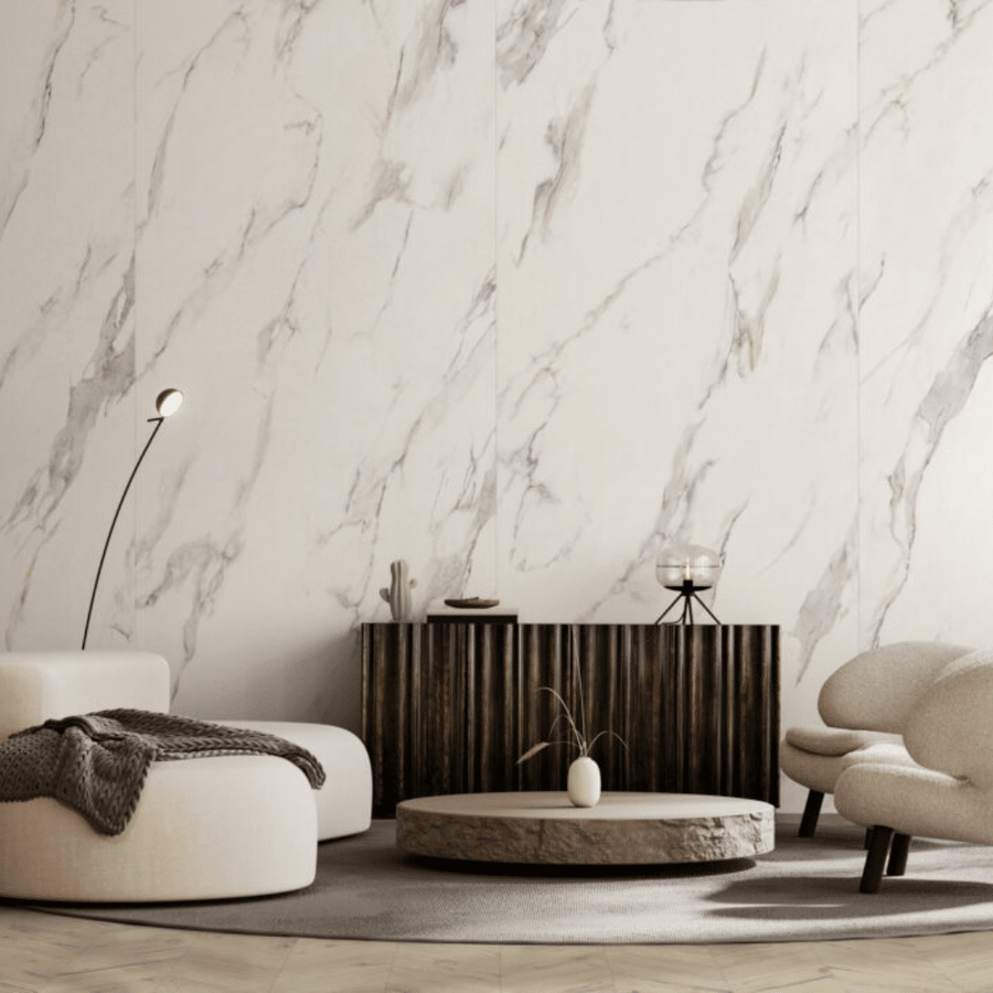 Stylish Calacatta porcelain matt marble effect tiles