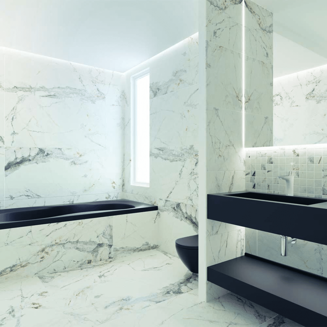 White marble-style matt tiles for wall and floor