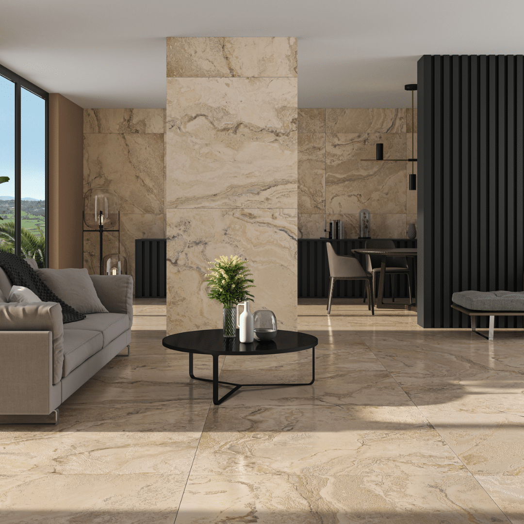 Beige marble look porcelain tile suitable for wall and floor designs
