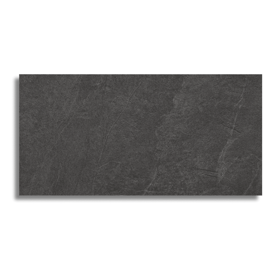 Premium black porcelain tiles with textured stone appearance