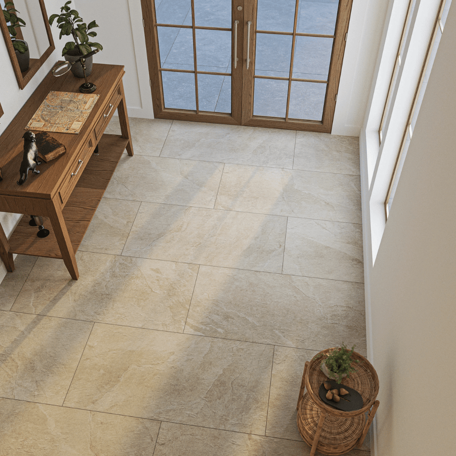 Carmo ivory matt porcelain stone effect wall and floor tiles